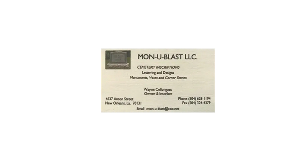 Business card for monument inscriptions service.