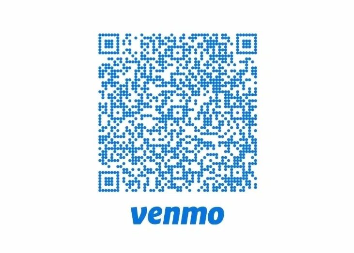 Blue Venmo QR code on white background.